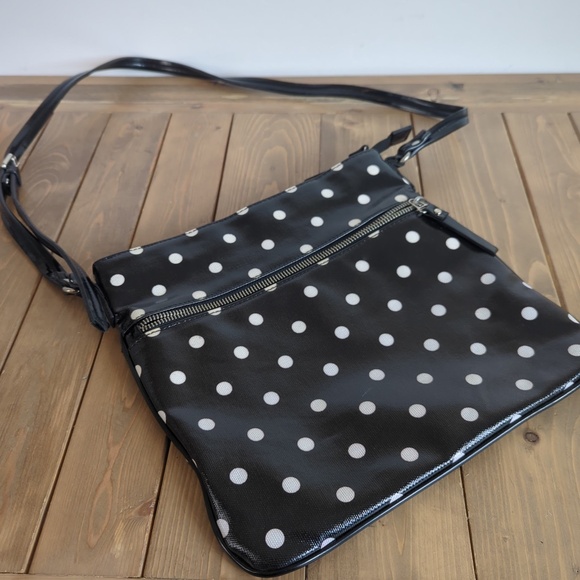Black and White Polka Dot Vinyl Retro 80s Shoulder Bag - Picture 1 of 7